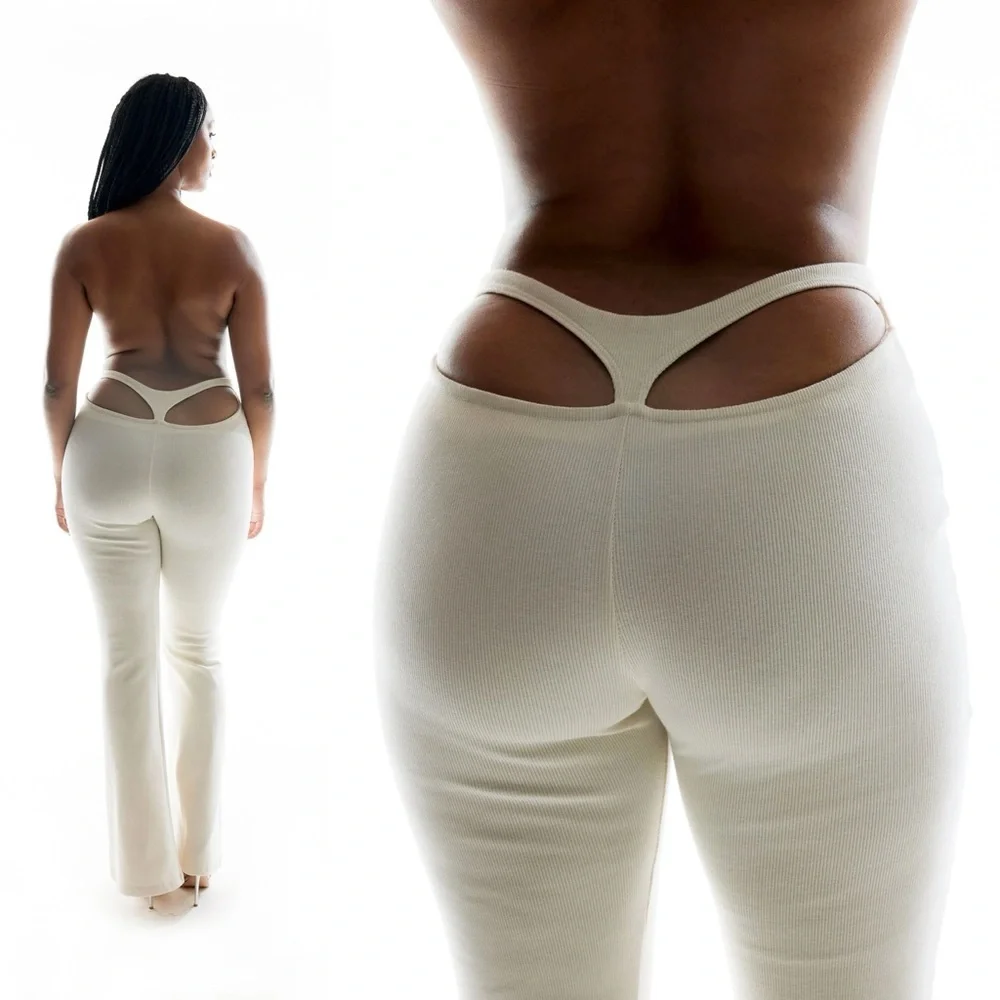 Subsurface NWT Hostess Pant Large Ivory stretch high waist flare‎ leg whale tail